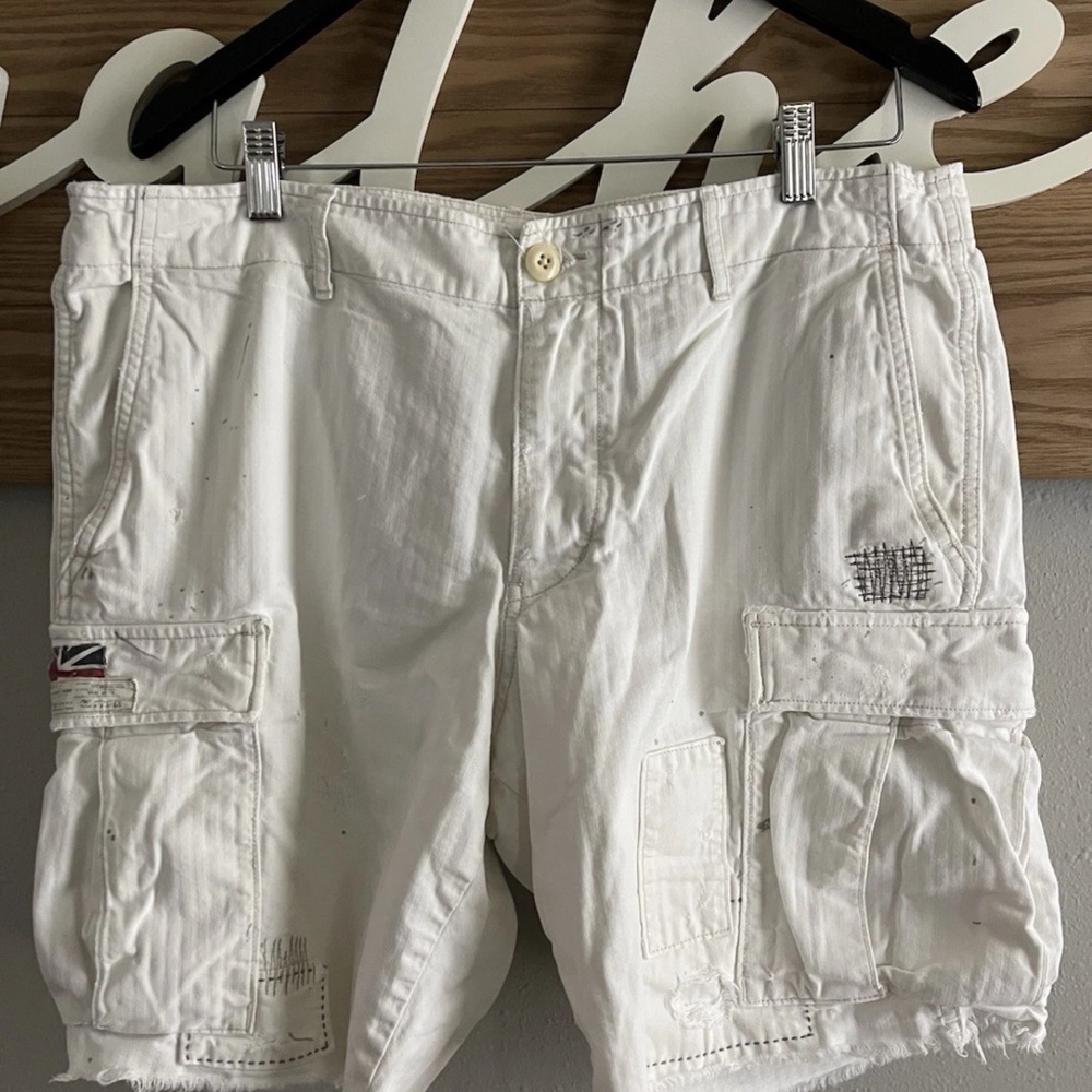 Denim &Supply Ralph Lauren White Cotton Cargo Shorts Mens Size 36 American Flag. - Picture 2 of 16